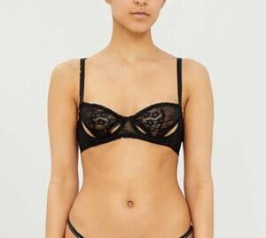 COCO DE MER Aphrodite Stretch-lace Plunge Bra In Black Womens Black New 32E